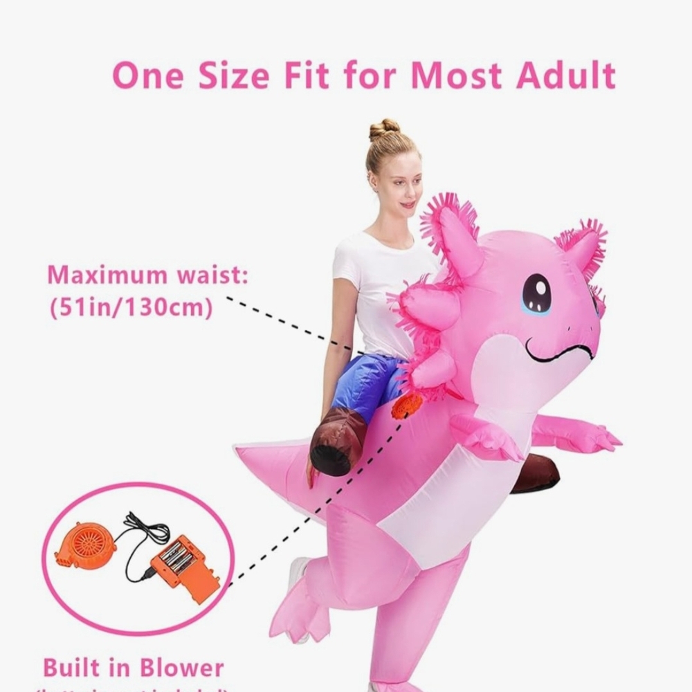 Pink Inflatable Stegosaurus Axolotl Costume - Adult